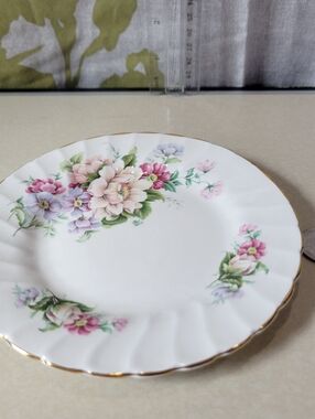 White Floral Porcelain Tea Saucer with Pink Accents and Gold Trim